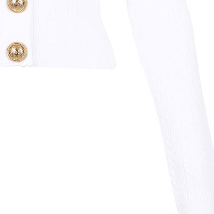 Balmain Button-Trim Cable-Knit Cardigan