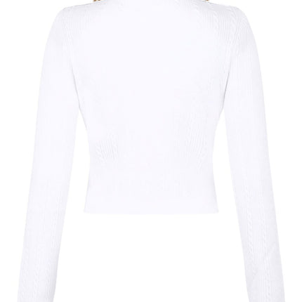 Balmain Button-Trim Cable-Knit Cardigan