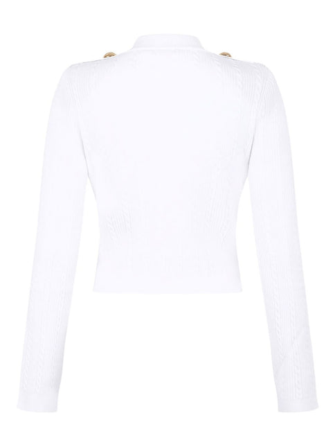 Balmain Button-Trim Cable-Knit Cardigan