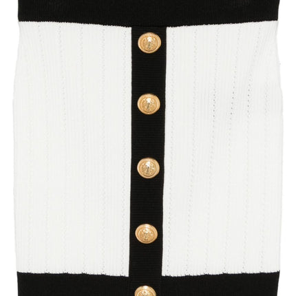 Balmain Button-embellished ribbed-knit mini skirt