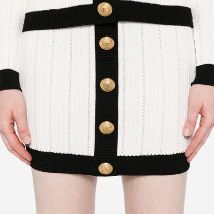 Balmain Button-embellished ribbed-knit mini skirt