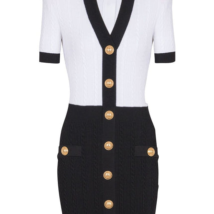 Balmain Two-tone twisted knit bodycon dress