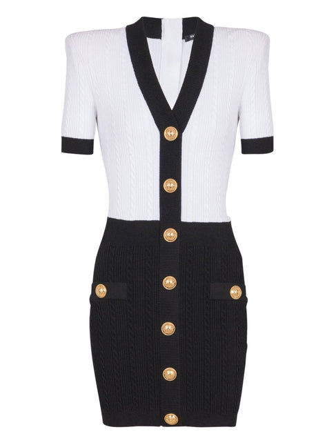 Balmain Two-tone twisted knit bodycon dress