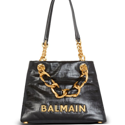 Balmain 1945 Soft PB-monogrammed crinkled small leather tote bag