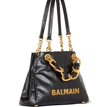 Balmain 1945 Soft PB-monogrammed crinkled small leather tote bag