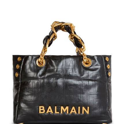 Balmain 1945 Soft PB-monogrammed crinkled small leather tote bag
