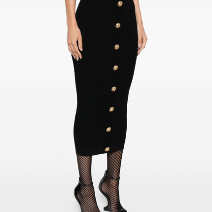 Balmain Cable-knit button-front midi fitted skirt