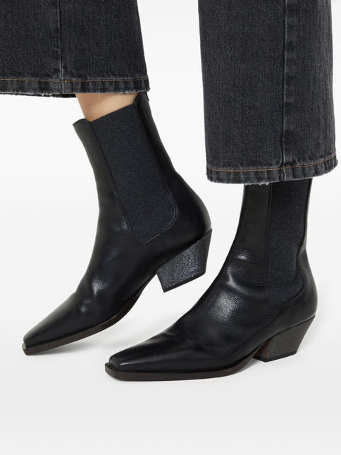 Brunello Cucinelli Classic Leather Chelsea Boot with Precious Block Heels