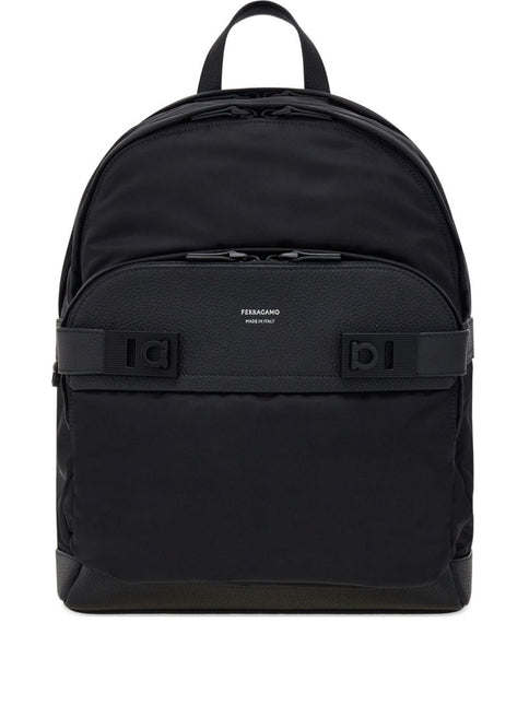 Ferragamo Men's Black Twins Nylon Backpack