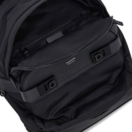 Ferragamo Men's Black Twins Nylon Backpack