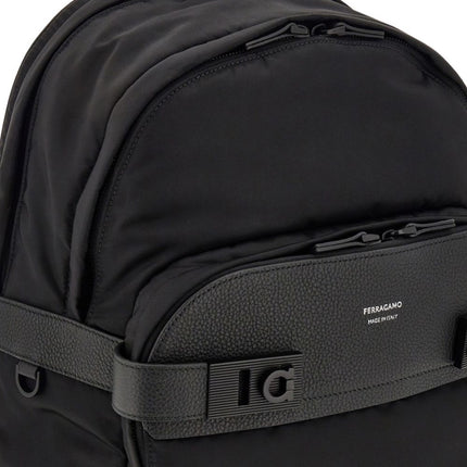 Ferragamo Men's Black Twins Nylon Backpack