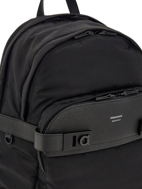 Ferragamo Men's Black Twins Nylon Backpack