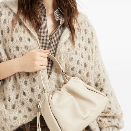 Brunello Cucinelli Mellow small bucket bag in soft leather with monili