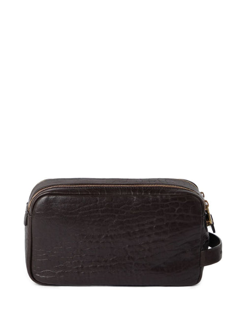 Brunello Cucinelli Textured grain leather beauty case with double zip