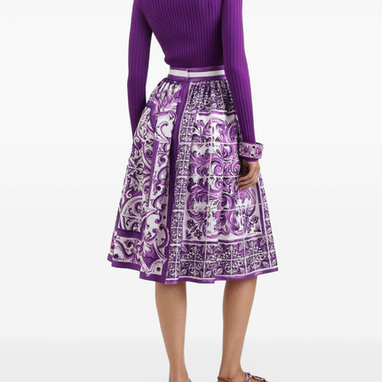 Dolce & Gabbana Gathered twill skirt with maiolica print
