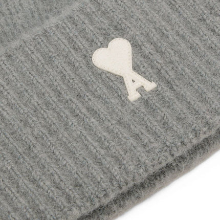 Ami Paris Grey Alpaca Striped Ami De Coeur Beanie