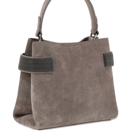 Brunello Cucinelli Essence Small Suede Top-Handle Bag with Precious Bands