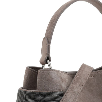 Brunello Cucinelli Essence Small Suede Top-Handle Bag with Precious Bands