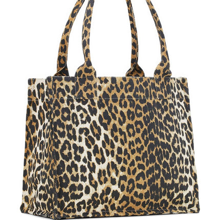 Ganni Leopard-print canvas tote bag