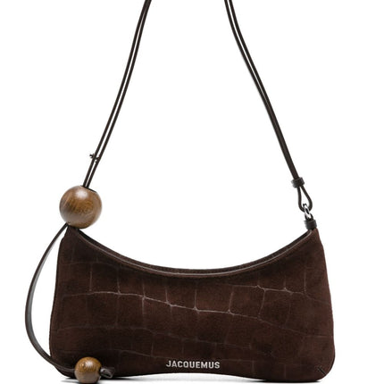 JACQUEMUS Le Bisou Perle crocodile-effect suede shoulder bag