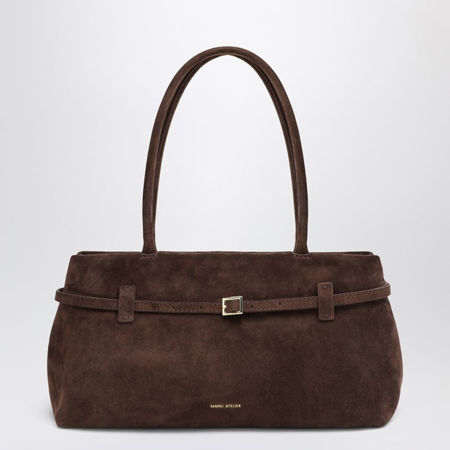 Manu Atelier Dark brown suede East West Le Cambon bag