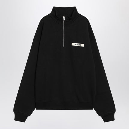 JACQUEMUS Black cotton zip-up sweatshirt