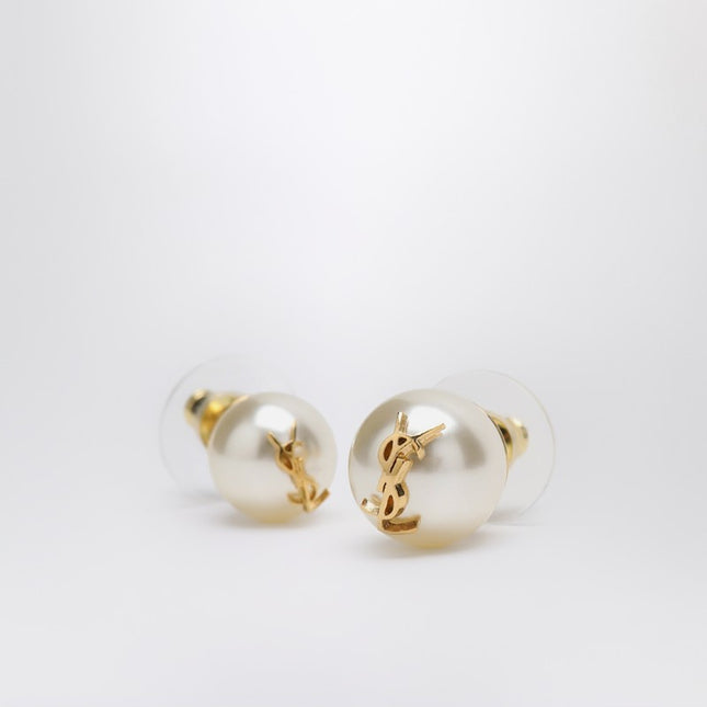 Saint Laurent Asymmetrical earrings with pearl and Cassandre logo