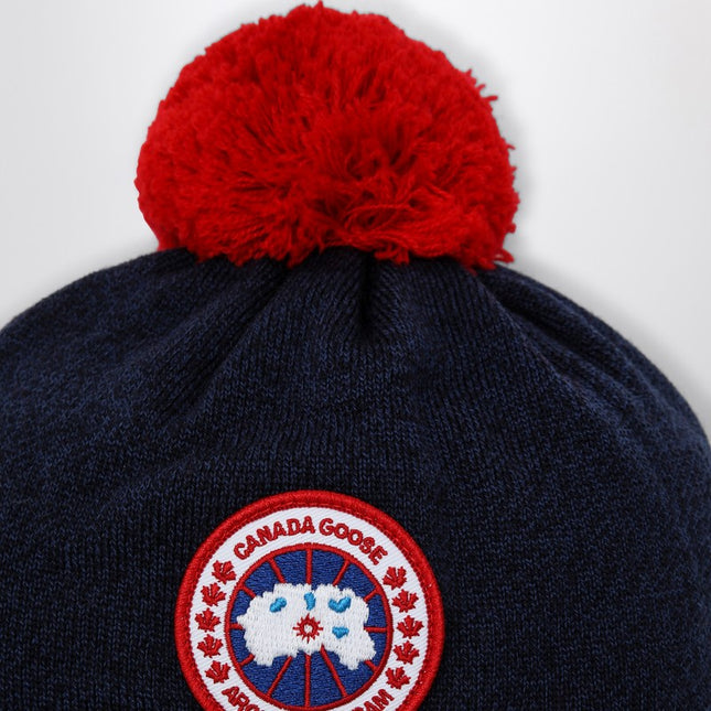 Canada Goose Navy blue wool bonnet with pon pon