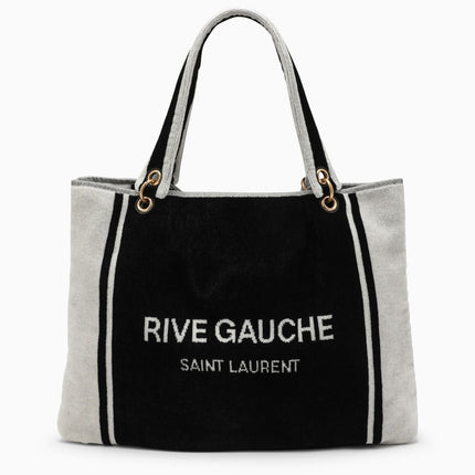Saint Laurent Rive Gauche tote in black and white terry cloth