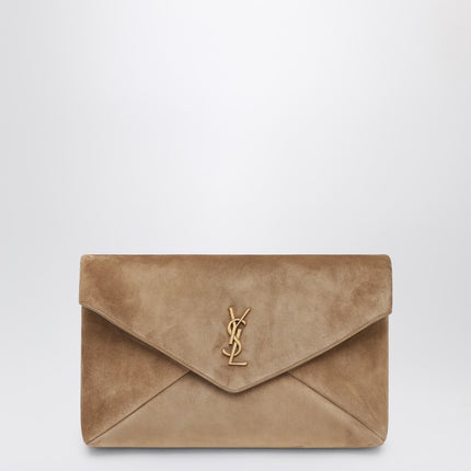 Saint Laurent Cassandre large envelope pouch in gold suede