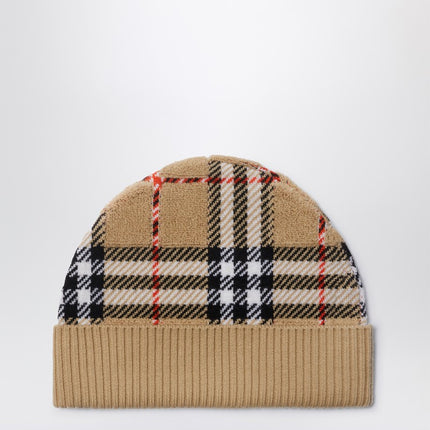 Burberry Sand-colored beanie with Check pattern