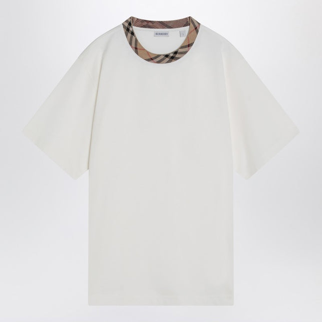 Burberry White cotton T-shirt with Check finishes