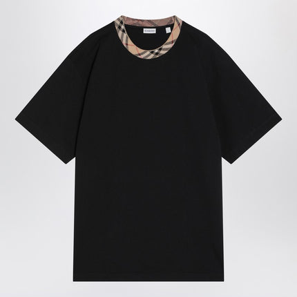 Burberry Black cotton T-shirt with Check finishes