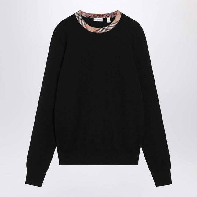 Burberry Black wool sweater with check details