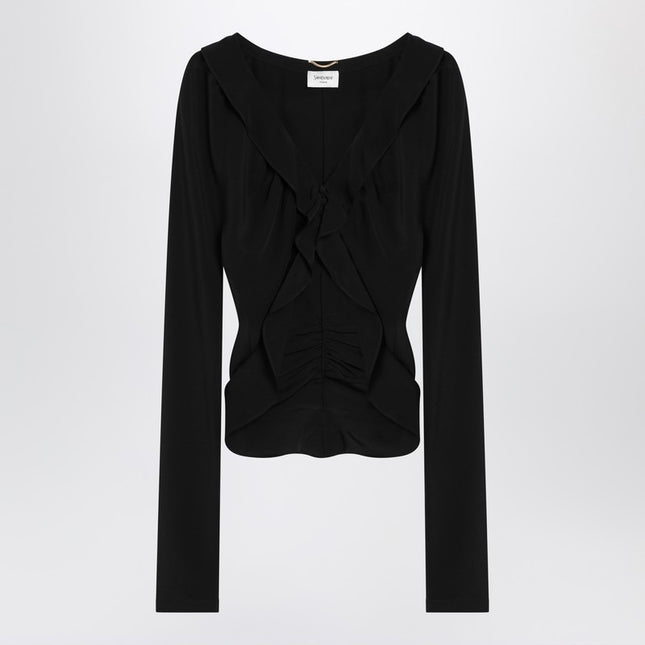 Saint Laurent Black ruffled blouse in silk