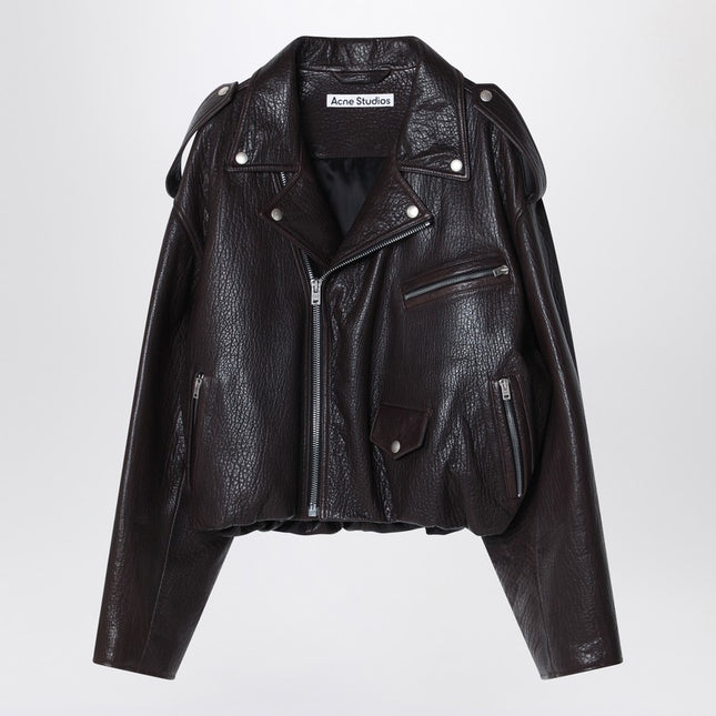 Acne Studios Brown leather over bomber jacket