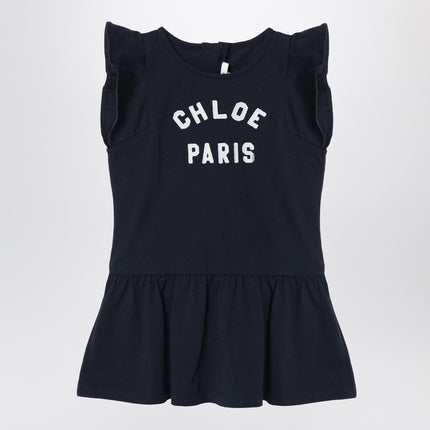 Chloé Navy blue cotton dress with logo