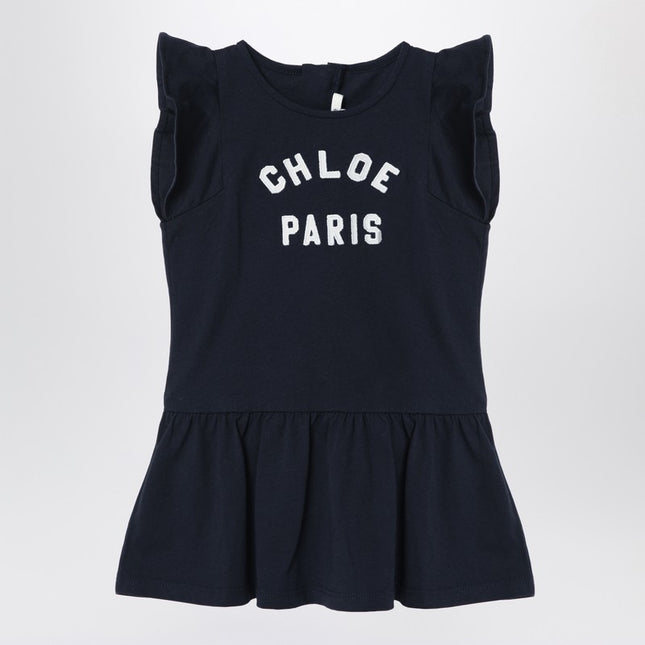 Chloé Navy blue cotton dress with logo