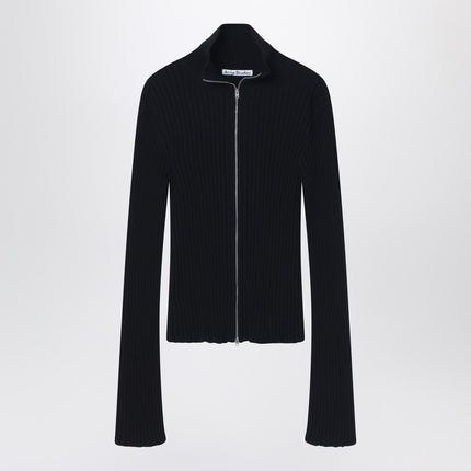 Acne Studios Black ribbed zip cardigan