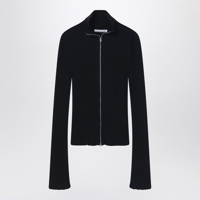 Acne Studios Black ribbed zip cardigan