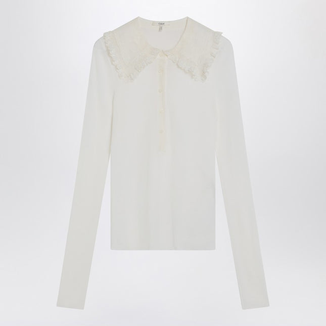 Chloé White Henley shirt in wool knit