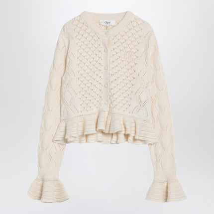 Chloé Latte-colored crochet cardigan in cotton blend