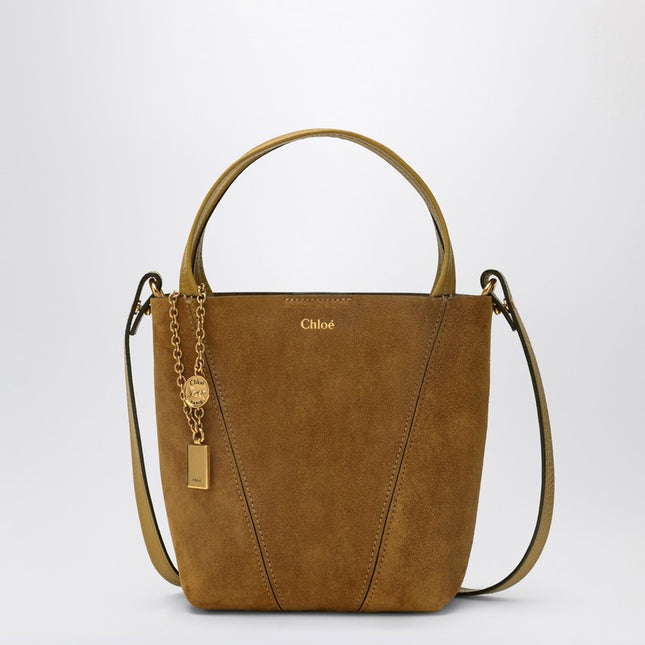 Chloé Small beige khaki suede Spin tote bag
