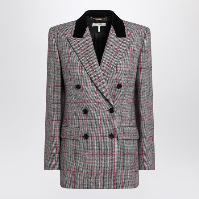 Chloé Black/white checkered wool double-breasted blazer