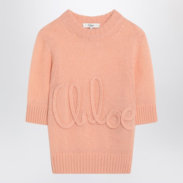 Chloé Peach-colored top with logo embroidery
