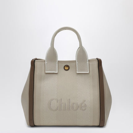 Chloé Carry Small tote bag in beige striped canvas