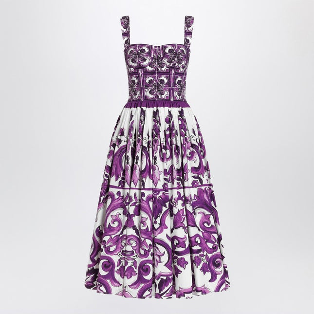 Dolce & Gabbana Dolce&Gabbana Dress with purple majolica print in cotton poplin