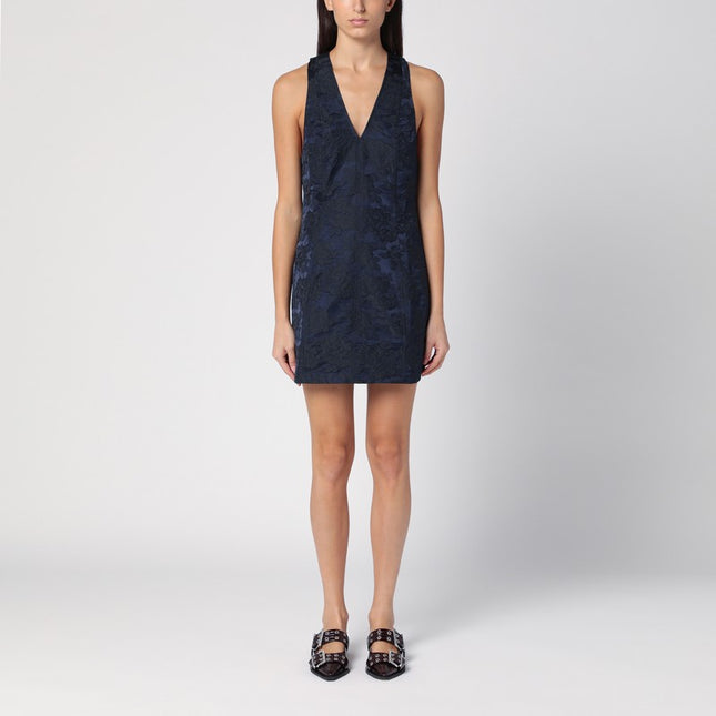 GANNI Navy blue mini dress with knot detail