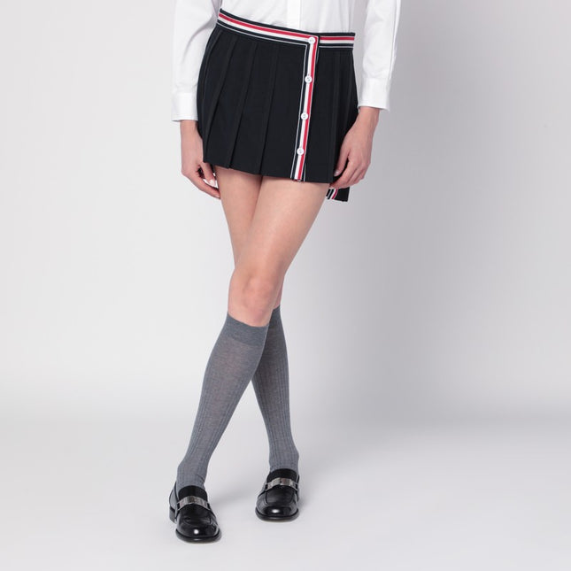Thom Browne Black ruffled mini skirt in wool blend
