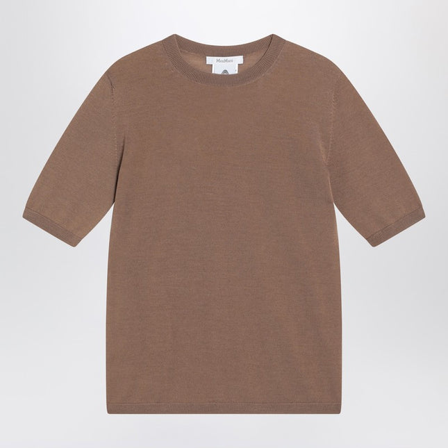 Max Mara Hazelnut-coloured crew neck sweater in wool